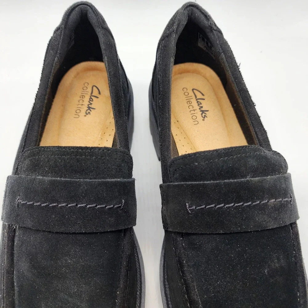 Clarks Calla Ease Loafers Women's 9 Black Suede Platform Lug Sole